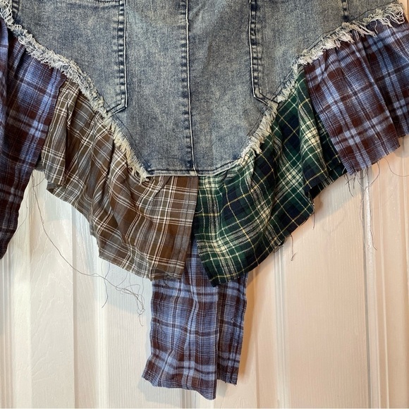 Plaid Patchwork Denim Skirt - Picture 7 of 16